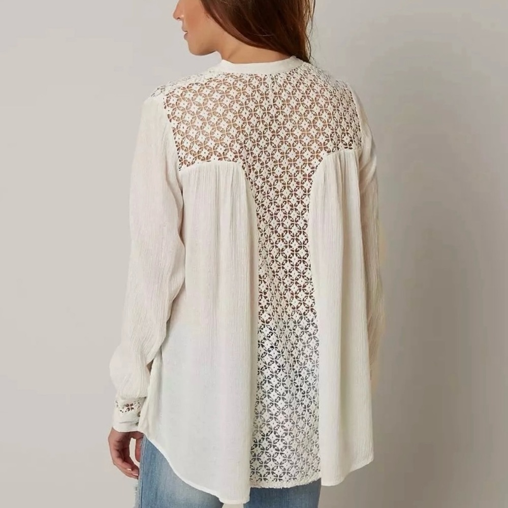 Free people crochet lace white button down